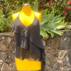 GUESS asymmetrical triple tiered beaded sexy halter top disco vibes